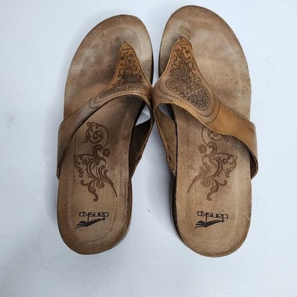 Dansko Priya Leather Thong Sandals Caramel Brown Women's Size 38 =7.5/8 - Picture 7 of 8